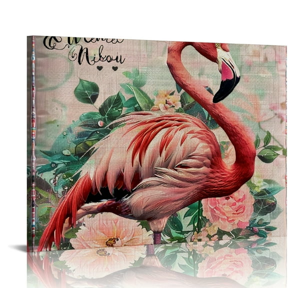 Yiluyinqing Flamingo Flowers Glamour Canvas Print Wall Decor for Bedroom & Kitchen, Ready to Hang Home Art Decor, Perfect Gift Idea 16x12in