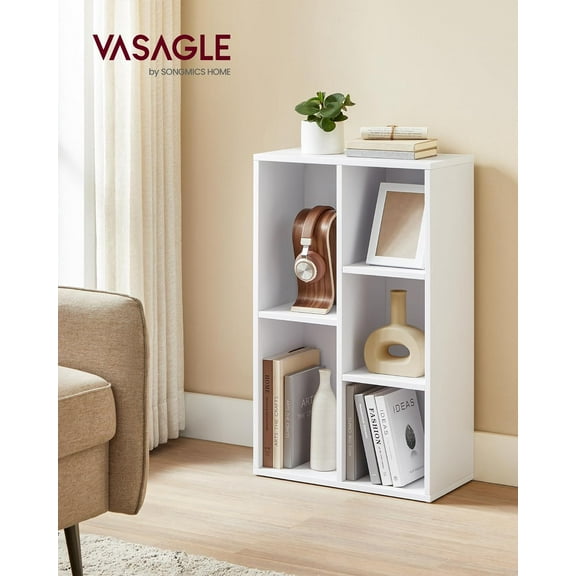 Bookcase, Bookshelf with 5 Compartments, Freestanding Shelves and Cube Organizer, Display Shelf for Small Spaces, White