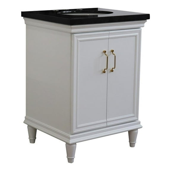 25 in. Single Wooden Vanity  White with Black Galaxy Oval Sink