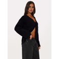 thumbnail image 4 of Women'S Tie Front Cropped Cardigan Sweater V-Neck Open Front Sweater Crochet Cable Ribbed Knit Top Black L, 4 of 6