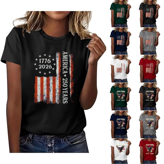 USA 250th Anniversary T Shirts for Celebrate 250th Anniversary of America Patriotic Veteran Tee America 250 Merchandise Short-Sleeved Top for Woman L