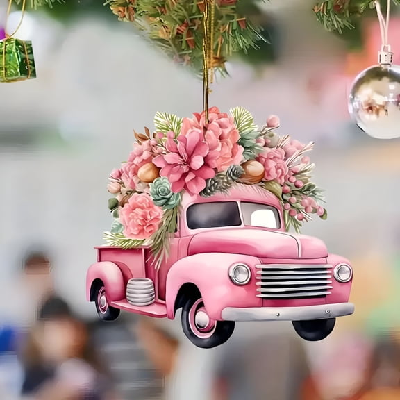 LAMIRO Pink Car Rose Car Accessories for Women, 2D Flat Print Acrylic Car Rear View Mirror Charms Car Decor Valentine's Day Gifts Lucky Hanging Interior Ornament Pendant (Pink)