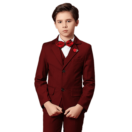 

Yuanlu wedding suit for boy boy suit Slim Boy s Formal Suit Set 4 pcs Burgundy suit(suit+Western-style trousers+vest+Bowtie)