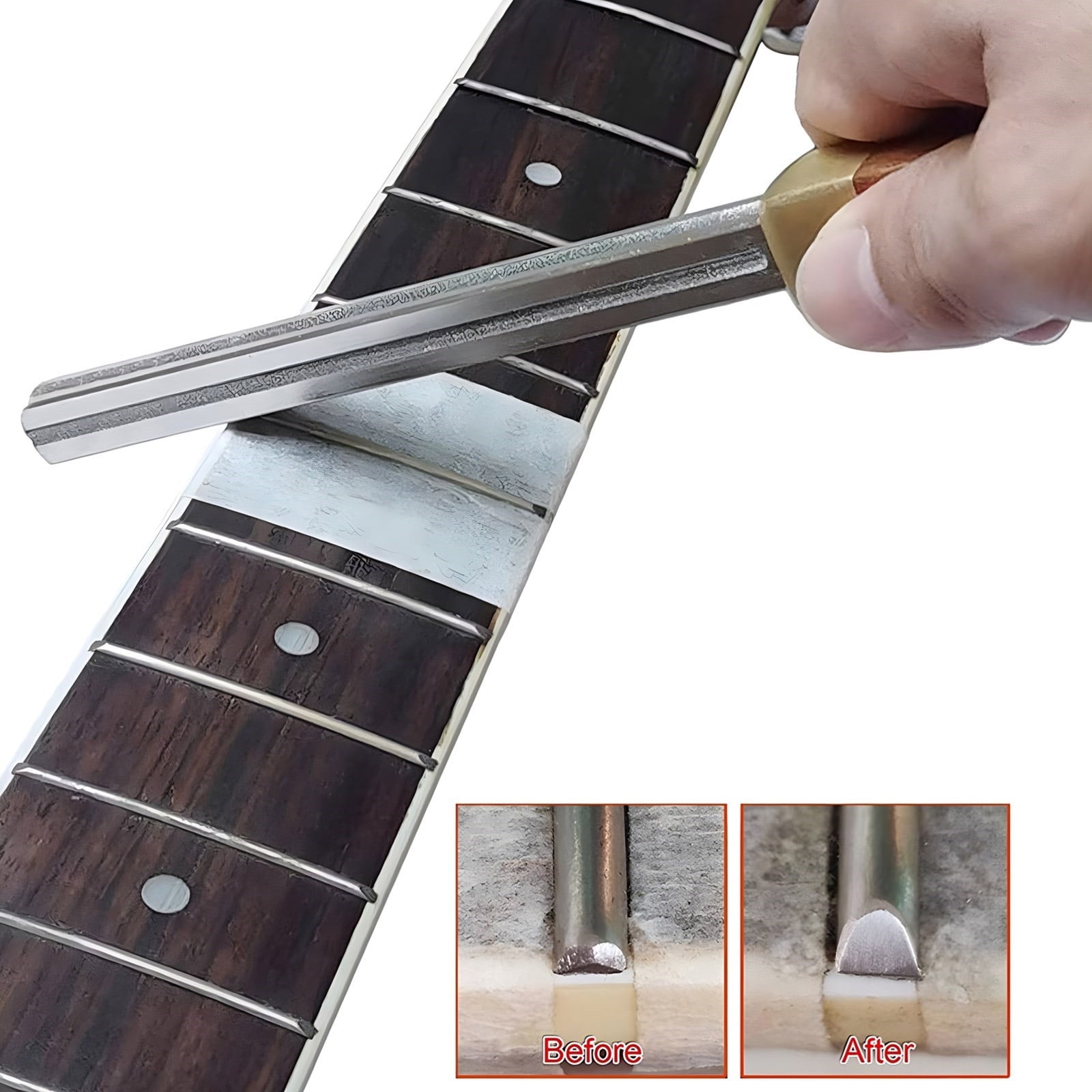 FEAMOS Guitar Fret Crowning File Fret Edges File with Fret Protector Side Repairing & Luthier Leveling Dressing Tool Enduring