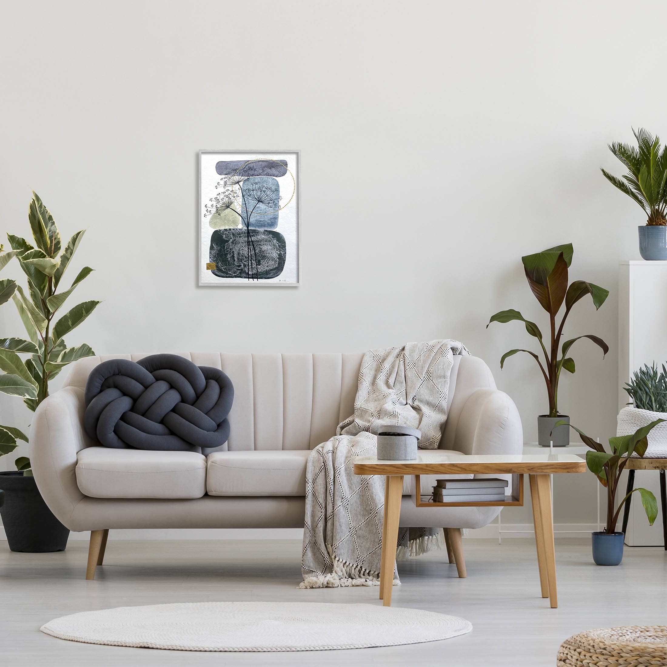 Modern Layered Botanical Pebbles Abstract Graphic Art Gray Framed Art Print Wall Art