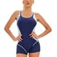 thumbnail image 2 of Traje de baño de una pieza para mujer, cuello en U, ahuecado, teñido anudado, costura, traje de baño con almohadilla en el pecho, azul purpúreo L, 2 of 8