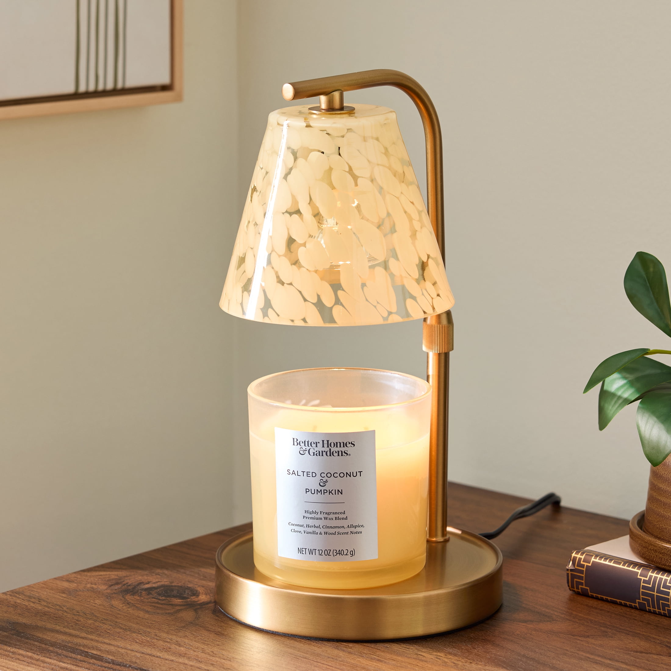Better Homes & Gardens Milky White Tortoise Wax Cube & Candle Warmer with Adjustable Height, Timer & Dimmer