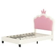 thumbnail image 5 of Queen Size Bed Frame Twin size Upholstered Princess Bed With Crown Headboard,Twin Size Platform Bed with Headboard and Footboard, White+Pink,King Size Bed Frame, 5 of 15