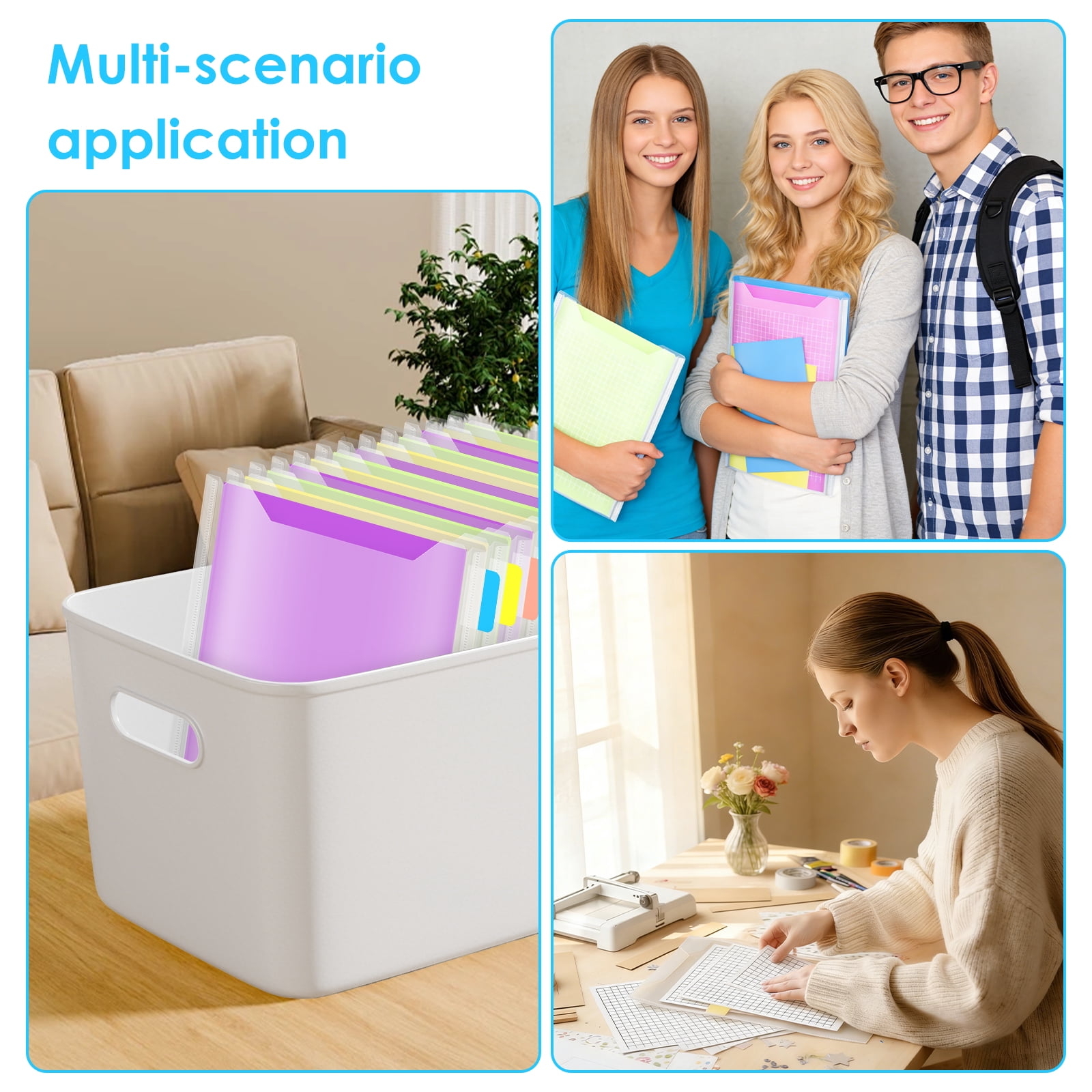72PCS 9.06x12.09in Scrapbook Paper Storage Organizer, Cardstock Paper Holder with 120 PCS Sticky Index Tab, Clear Top Loading File Folder, Plastic Craft Storage Organizer for Vinyl Papers, Photos