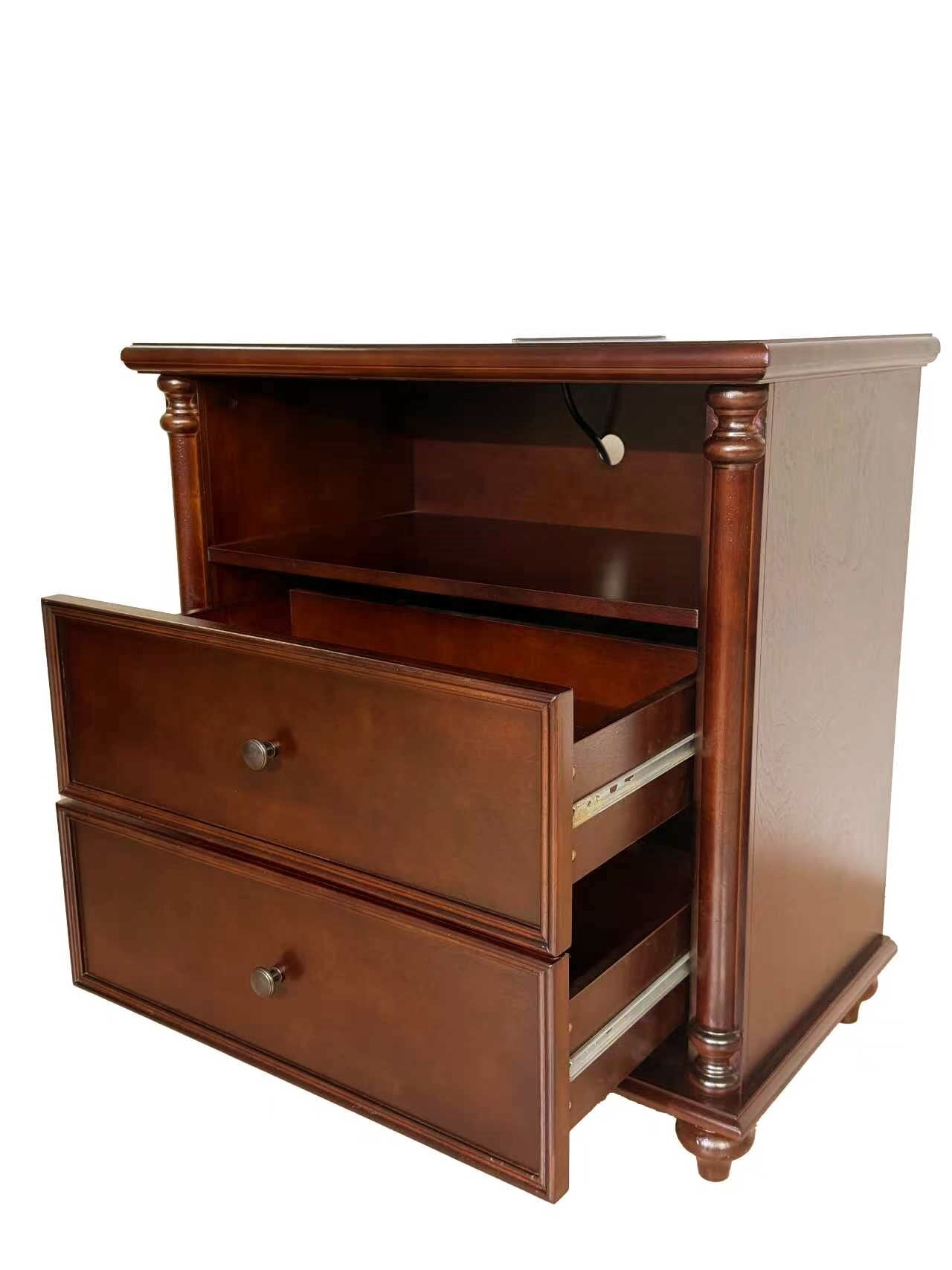 28" Nightstand with Charging Station, Rustic Brown Nightstand, 2 Drawers End Table, Bedside Table Walnut for Bedroom