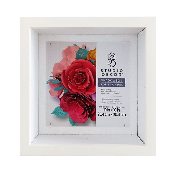 10" x 10" Flat White Deep Profile Shadow Box Picture Frame by Studio Décor - Includes Pre-attached Hanging Hardware - Horizontal or Vertical Display - 1 Pack