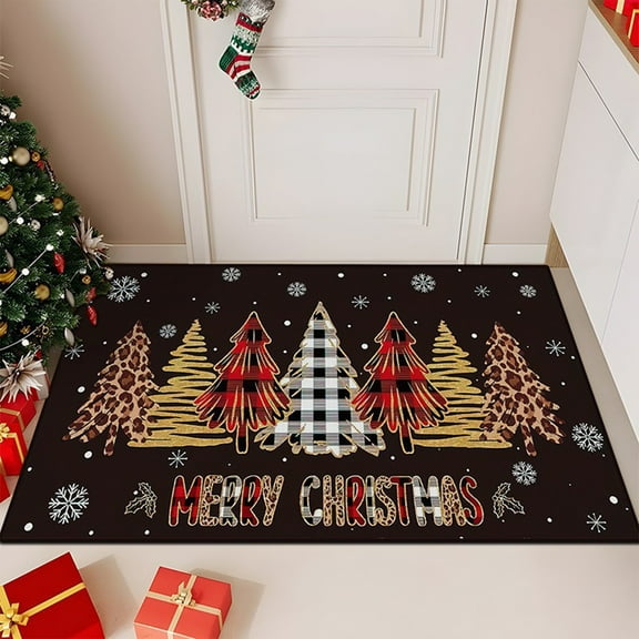 Lilgiuy Non-Slip Christmas Plaid Rugs, Christmas Washable Indoor Outdoor Entry Mat, Christmas Festive Holiday Decor for Home, Garage, Patio (24" x 16")