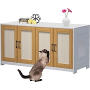 Large TV Stand Cabinet, Double Litter Box Enclosure with Sisal Doors, Multifunctional Side Table, Sliding Bottom Panel, White