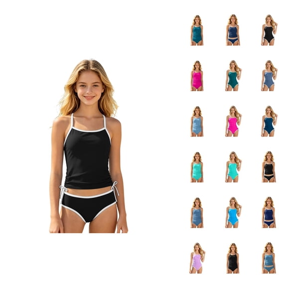 Girls Ruffle Bikini Swimsuit Two Piece Tankini With High Waist Bottoms For Teen Youth