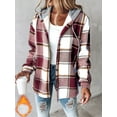 thumbnail image 2 of Plaid Pattern Long Sleeve Shacket Button Down Fleece Lined Hooded Jackets Warm Coat, 2 of 7