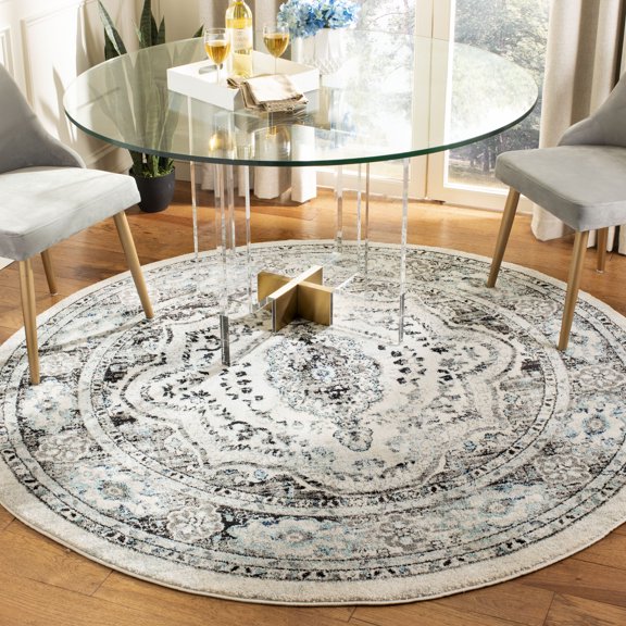 SAFAVIEH Madison Haven Floral Bordered Area Rug, Light Grey/Blue, 6'7" x 6'7" Round