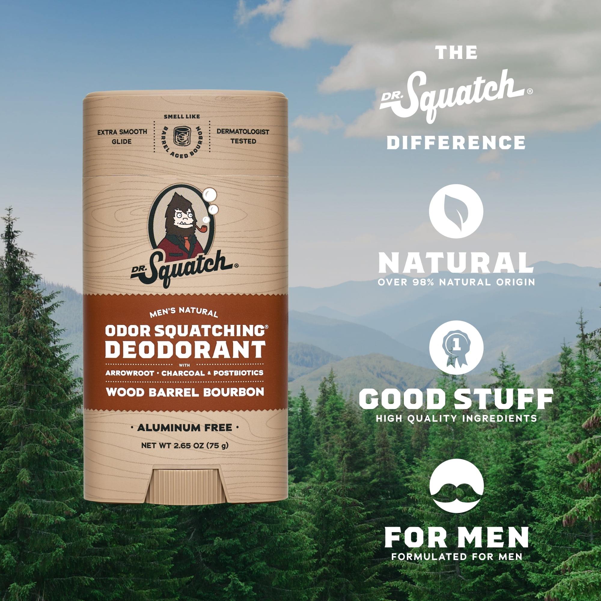 (2 pack) Dr. Squatch Mens Aluminum Free Deodorant, Natural Deodorant for Men, Wood Barrel Bourbon, 2.65 Oz