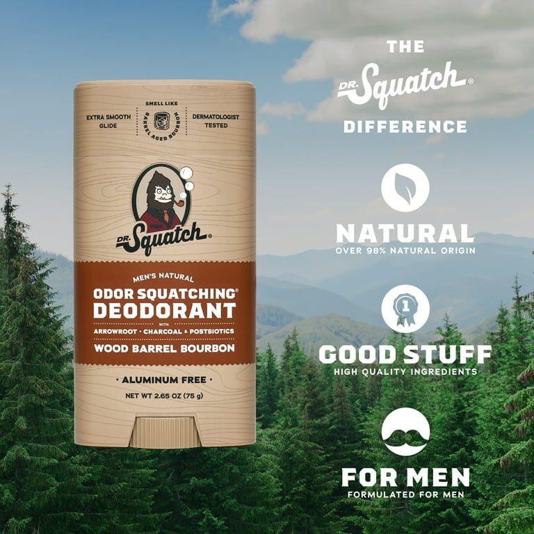 Dr. Squatch Men's Natural Deodorant, Wood Barrel Bourbon, 2.65 oz