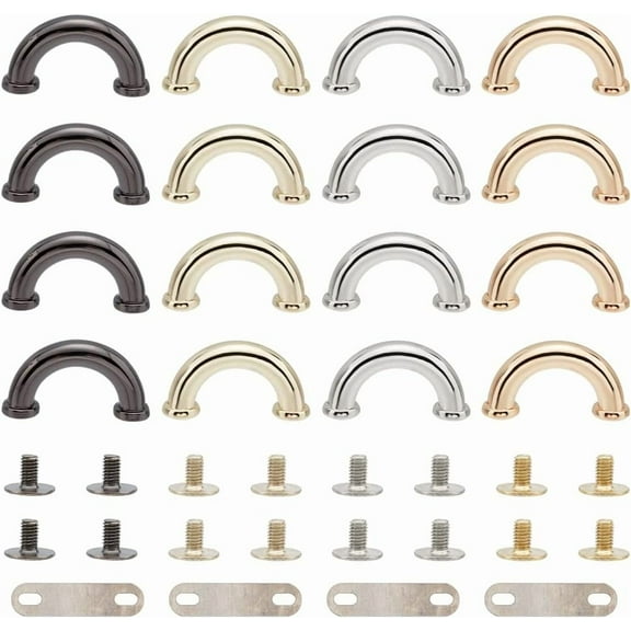 16 Sets Metal D-Ring Purse Side Connector 4 Colors Thicken Handbag Chain Connector Arch Bridge Buckles with Screw Purse Suspension Clasp Hardware for Leather Crafts Bag Making 1.2×0.6×0.3Inch diy