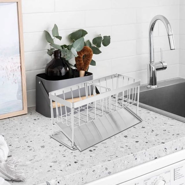 ADDHAT Organizador De Acero Inoxidable Para Fregadero Con Portalespas Y Escurridor De Cocina