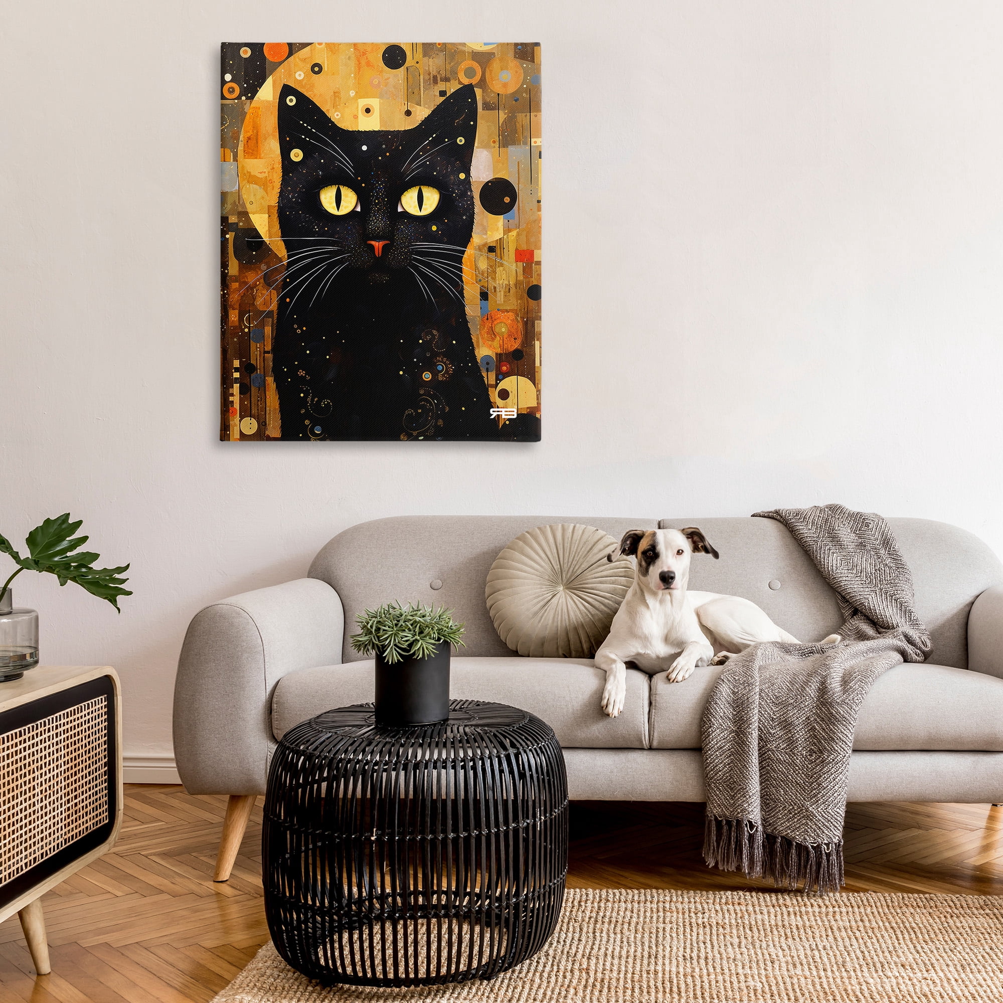 Stupell Industries Black Cat with Modern Pattern Animals & Insects Painting Gallery Wrapped Canvas Art Print Wall Art, 36 x 48