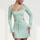 thumbnail image 3 of Vestido Mini vestido de manga acampanada para mujer Y2K sexy vestido flaco fiesta clubwear Kuymtek Verde T M para Mujer, 3 of 6
