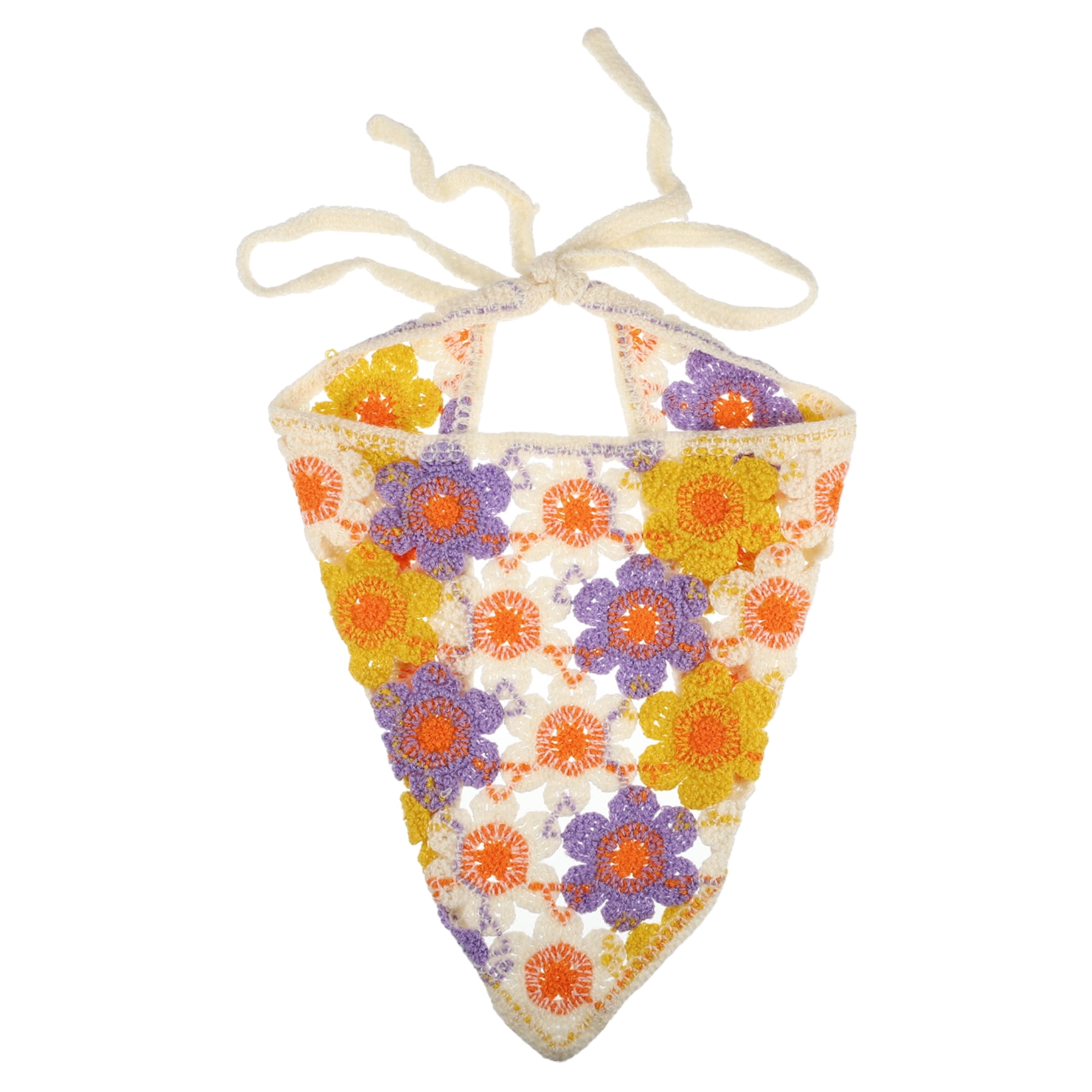 Unique Bargains Grace Knitted Hollow Triangle Headwrap 19.69"x9.06" Yellow Purple 1 Pc