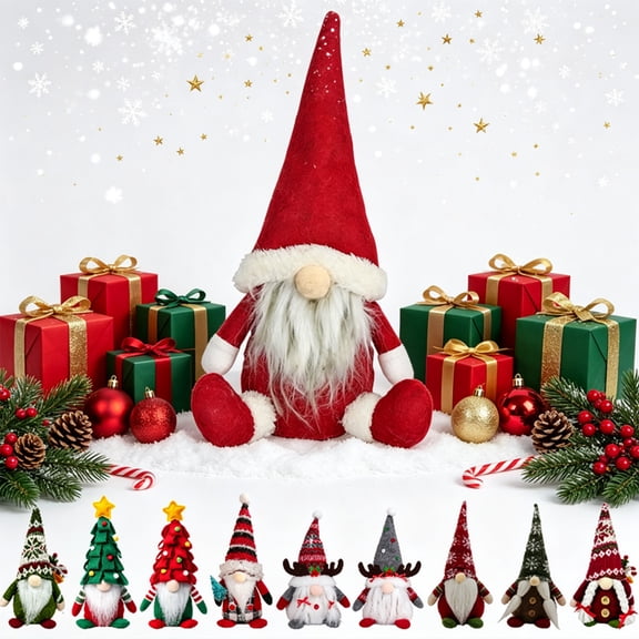 PYURTEP Christmas Gnomes Decorations, Handmade Santa Plush Gnome, Cute Christmas Table Ornaments for Holiday Party Gifts