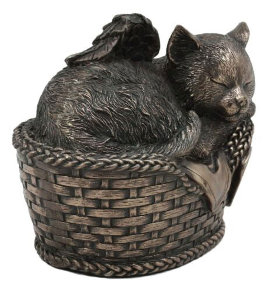Ebros Heavenly Angel Cat Sleeping in Wicker Bed Cremation Urn Pet Memorial Statue