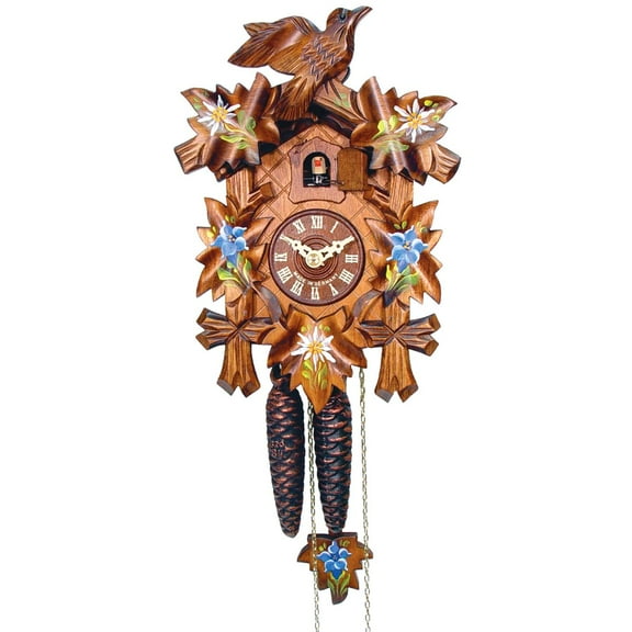 Alexander Taron 9.25" Engstler Full Size Weight-Driven 5 Leaf Floral Cuckoo Wall Clock