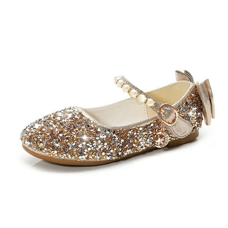 ATOGUTA Formal Shoes for Girls Gold Ballet Flats Flats for Wedding Party School Uniform Shoes Cute Girls Mary Janes