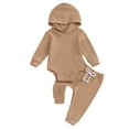 thumbnail image 1 of Infant Baby Hood Jumpsuit Solid Color Waffle Long Sleeve Romper + Long Pants Set, 1 of 8