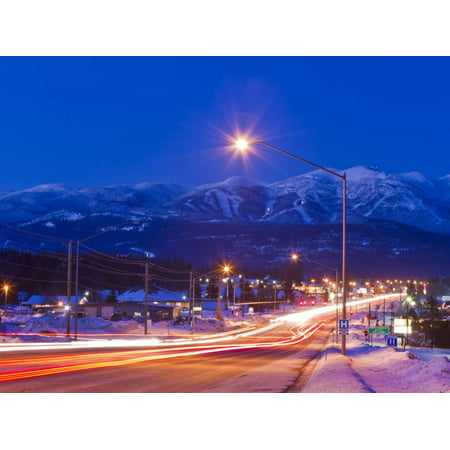 Traffic Flows into Town on Highway 93 at Dusk in Winter in Whitefish, Montana, Usa Print Wall Art By Chuck