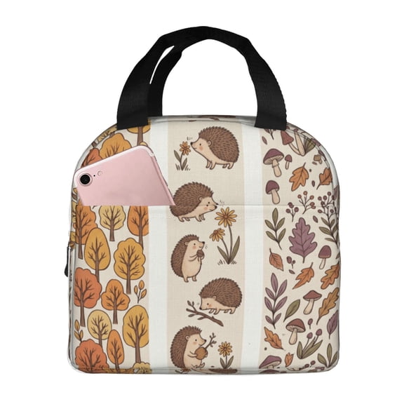 Hedgehog Lunch Bag Reusable Insulated Cooler Tote with Front Pocket Handheld Portable Meal Prep Bag for Work Office Daily Use Travel