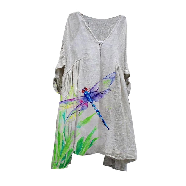 Vestido HUOGUO Vintage Floral Manga 3/4 para mujer, talla grande