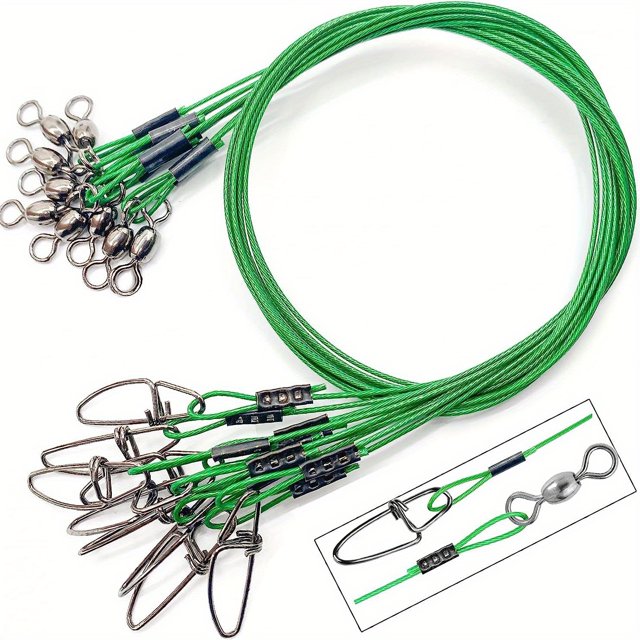 Nvzi Línea de pesca para bajo de línea, 20 unidades, verde, 50 cm, diámetro, alambre de acero de 1 mm, resistencia a la tracción de 125 lb, línea de pesca duradera para agua dulce y salada.