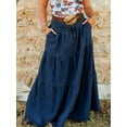 thumbnail image 6 of Rdhnmea Womens Denim Long Skirt Stylish Solid High Waist A-Line Jean Skirt, 6 of 9