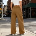 thumbnail image 3 of Women's Sweatpants with Pockets Front Stripe Wide Leg Trousers Brown Baggy Elastic Waist Joggers Size M, 3 of 5