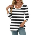 thumbnail image 5 of hotojiny T Shirts for Women Spring Fashion Striped Crew Neck Casual Tops Summer Soft 3/4 Sleeve Loose Tees Clothes, 5 of 7