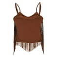 thumbnail image 6 of FRSASU Women's Sleeveless Fringe Camisole Tops Round Neck Spaghetti Strap Summer Cami Shirts Coffee, 6 of 9