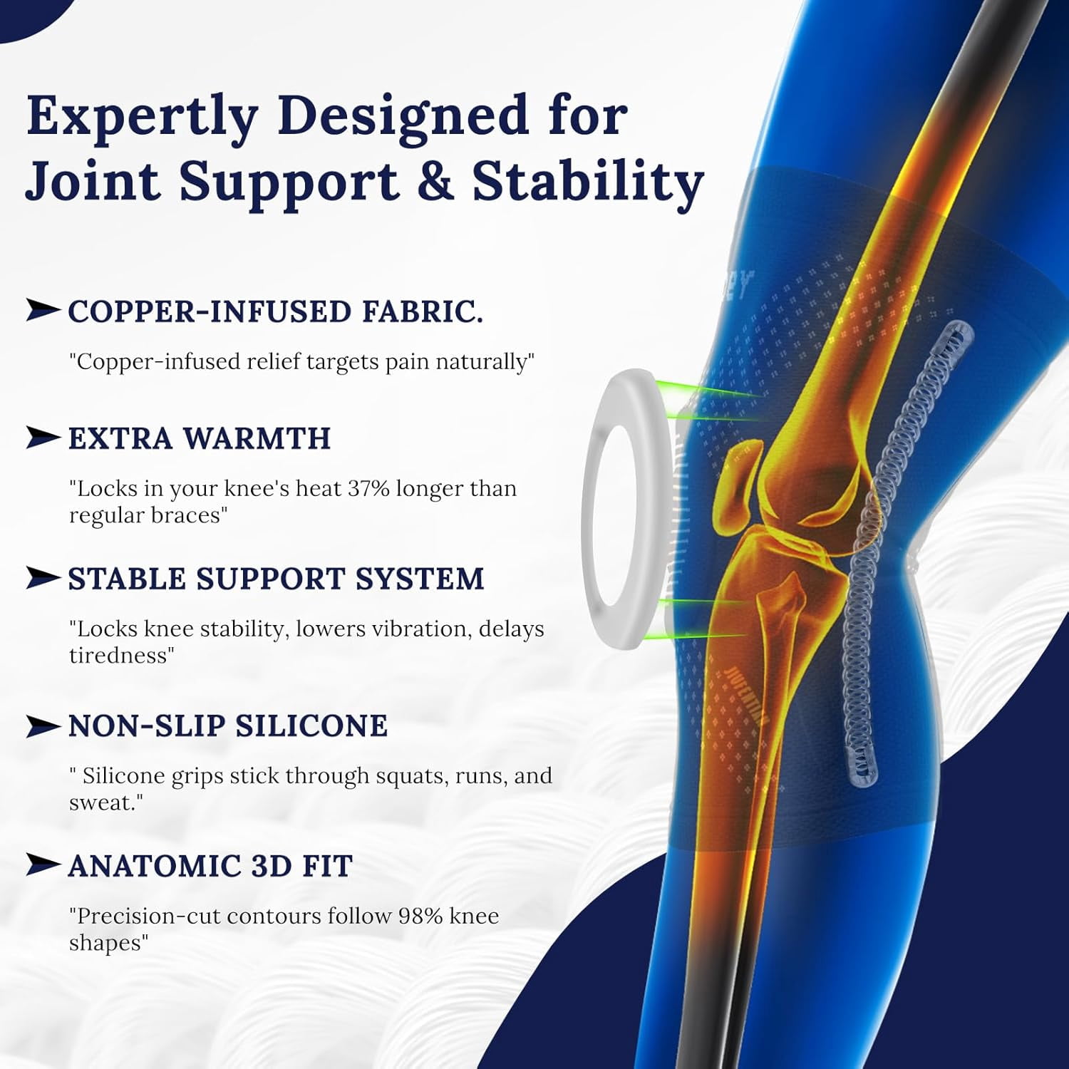 JIUFENTIAN Copper Knee Braces for Arthritis Pain (2 pack)- Professional Knee Suppot with Side Stabilizers - Breathable Compression Sleeves for Pain Relief & Stability (Arthritis, Gym, Work)-2XL
