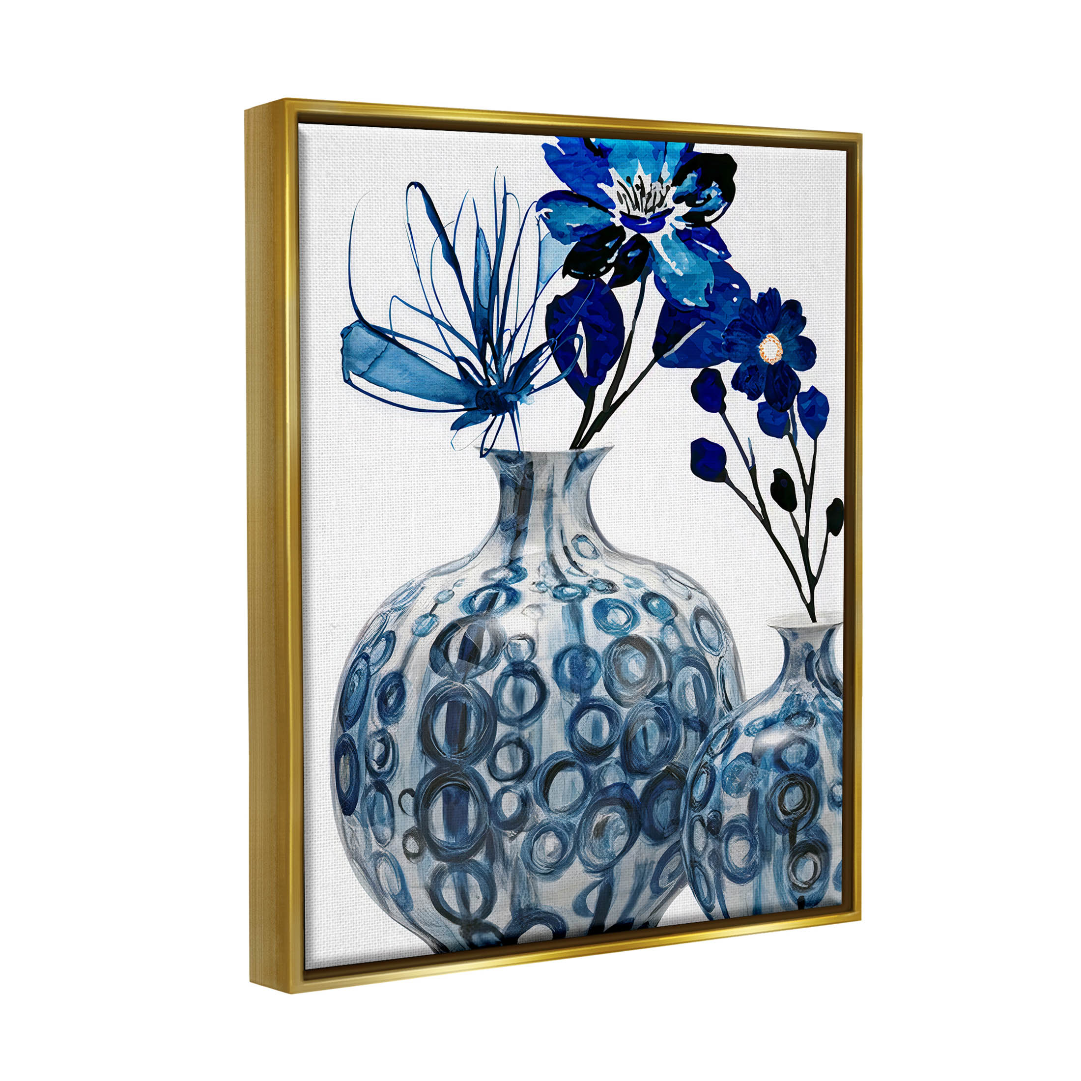 Modern Blue Flower Arrangement Botanical & Floral Graphic Art Metallic Gold Framed Art Print Wall Art