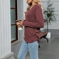 thumbnail image 6 of Ltctricy Women's T Shirts Long Sleeve V Neck Side Ruched Solid Color Loose Tunic Tops Dressy Casual Tee Blouses(Wine,Small), 6 of 6