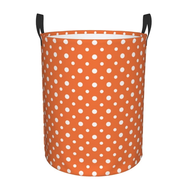 Fotbe Orange And White Polka Dot Cesto de Ropa con Asas, Cesto Impermeable de Gran Capacidad, Bolsa de Lavado para Dormitorio, Cesto de Ropa con Ruedas y Asas-Small