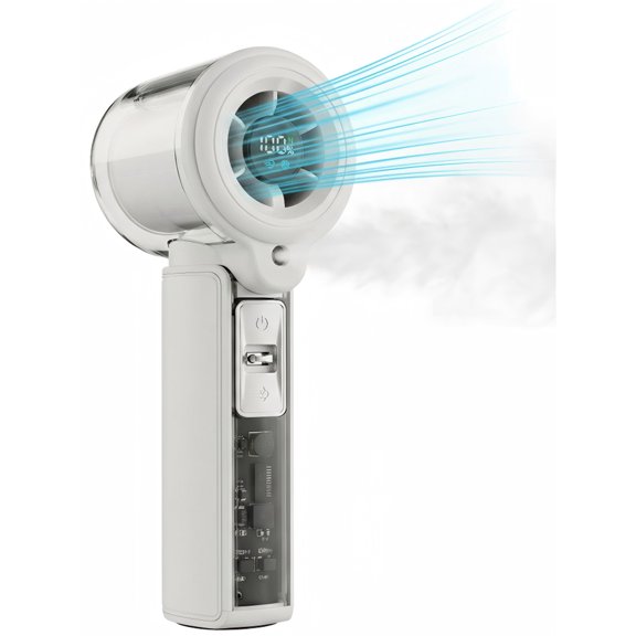 Aezusy Portable Handheld Fan 3000mAh Rechargeable Misting Fan 100 Speeds Personal Mini Fan with Digital Display for Travel Outdoor Home Office, White