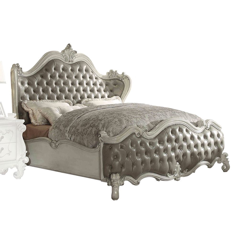 Acme Versailles Eastern King Bed Vintage Gray Synthetic Leather