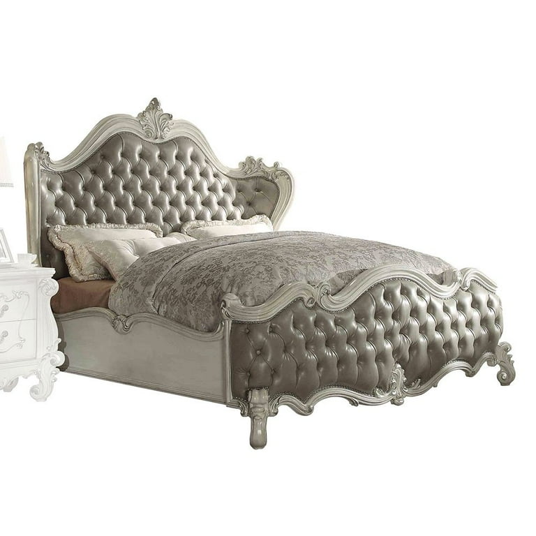 Acme Versailles Eastern King Bed Vintage Gray Synthetic Leather