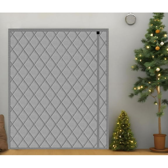 Thermal Door Curtain Fits Doors Size 48"x82"，Curtain Size 51"x84", Magnetic Insulated Curtain Side Open Keep Warm in Winter Cool in Summer,Diamond Pattern,Gray
