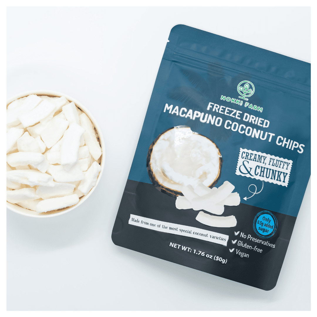 (Pack of 6) NOKKI FARM Freeze-dried Macapuno Coconut Chips 50g | Vegan | Non GMO | Fluffy Crispy fruits 50g