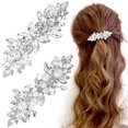 thumbnail image 1 of VARMDUKKE Pasadores de diamantes de imitación, 2 estilos, pinzas para el pelo con perlas de cristal para bodas, pasadores franceses plateados para mujeres, pelo largo grueso, horquillas brillantes par, 1 of 5